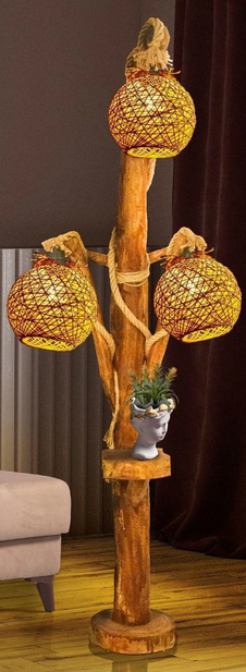 Rattan Şapkalı Doğal Lambader